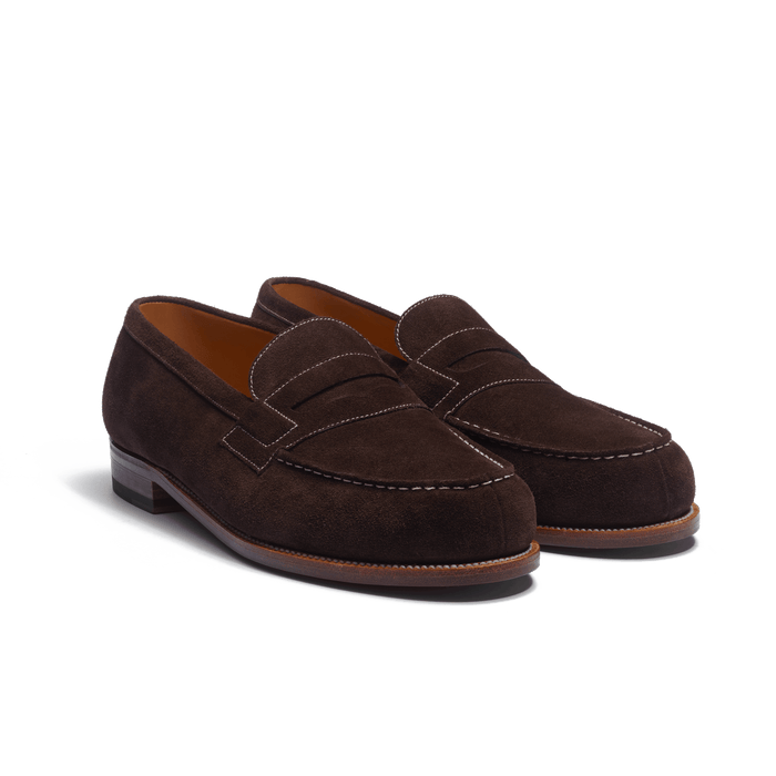 J.m. Weston Mocassin 180 Homme En Cuir Veau Velours Chocolat Piqûre Contrastée écrue