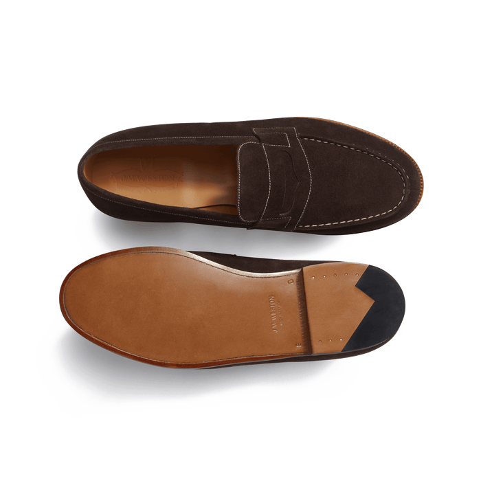 J.m. Weston Mocassin 180 Homme En Cuir Veau Velours Chocolat Piqûre Contrastée écrue