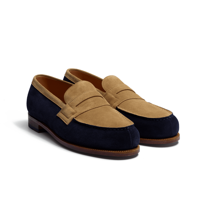 J.m. Weston Mocassin 180 Homme En Cuir Veau Velours Marine & Cuir Veau Velours Corde