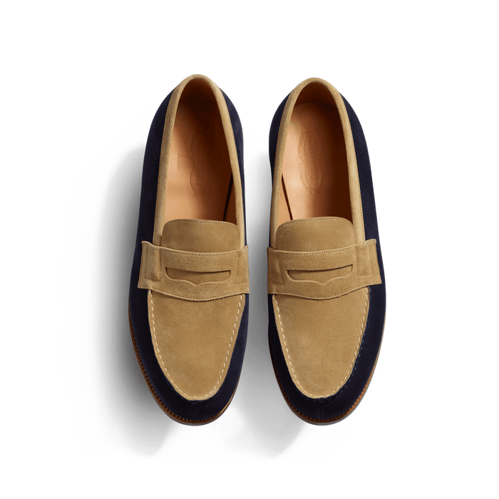 J.m. Weston Mocassin 180 Homme En Cuir Veau Velours Marine & Cuir Veau Velours Corde