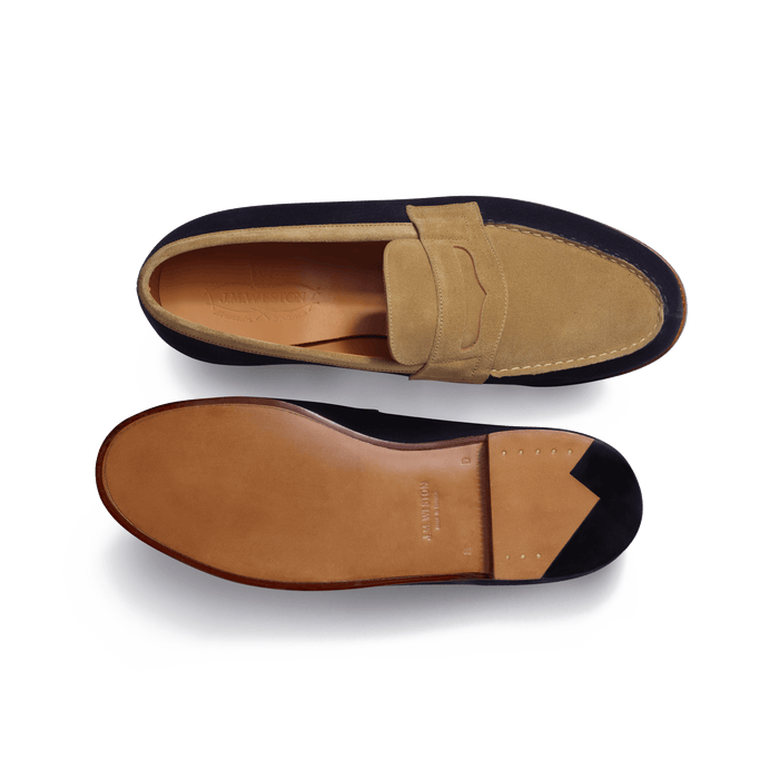 J.m. Weston Mocassin 180 Homme En Cuir Veau Velours Marine & Cuir Veau Velours Corde