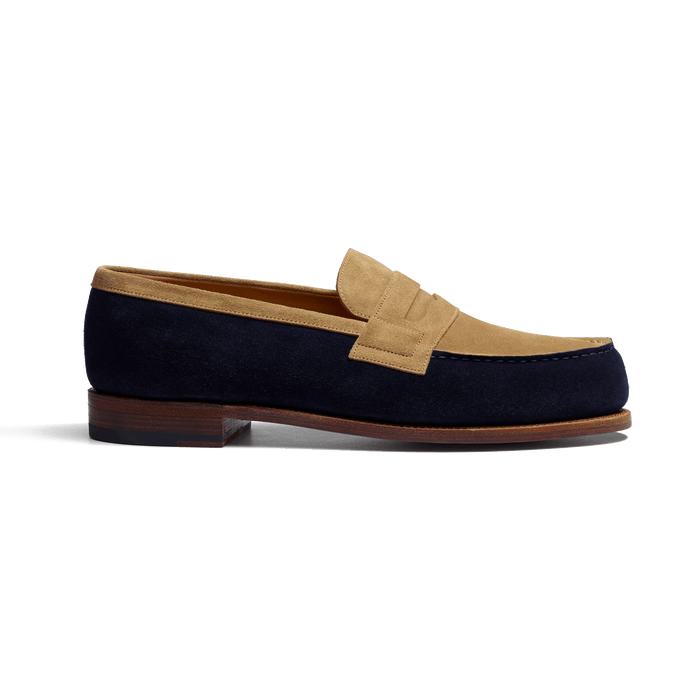 j.m. weston Mocassin 180 homme en cuir veau velours marine & cuir veau velours corde