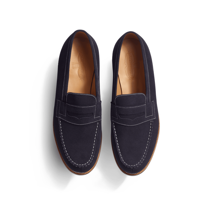 J.m. Weston Mocassin 180 Homme En Cuir Veau Velours Marine Piqûre Contrastée écrue