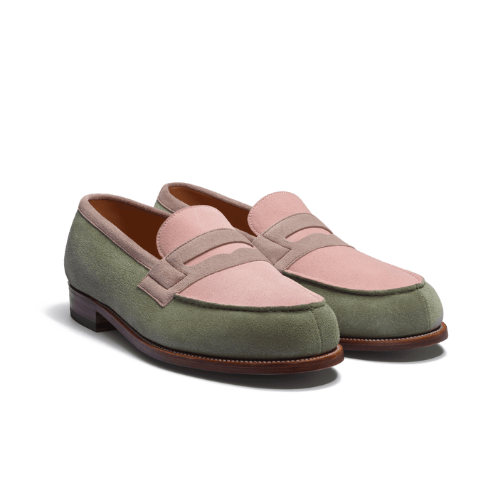 J.m. Weston Mocassin 180 Homme En Cuir Veau Velours Rose Clair Parme Et Vieil Or
