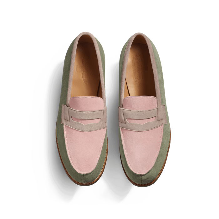 J.m. Weston Mocassin 180 Homme En Cuir Veau Velours Rose Clair Parme Et Vieil Or