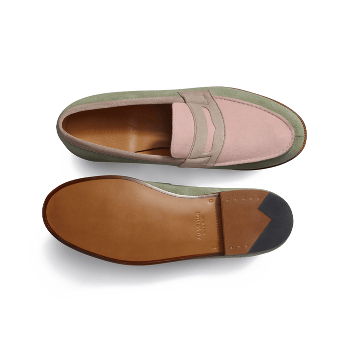J.m. Weston Mocassin 180 Homme En Cuir Veau Velours Rose Clair Parme Et Vieil Or