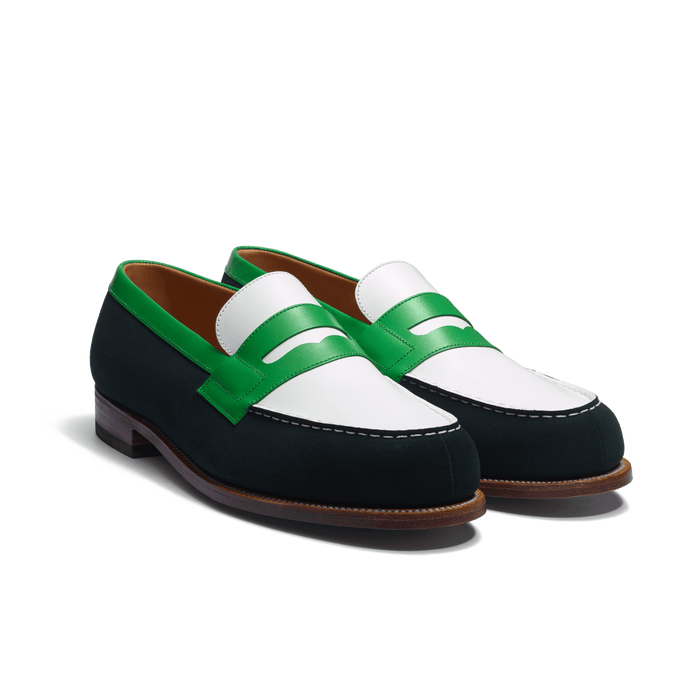 J.m. Weston Mocassin 180 Homme En Cuir Veau Velours Vert Cuir Lisse Blanc Et Cuir Veau Box Vert électrique