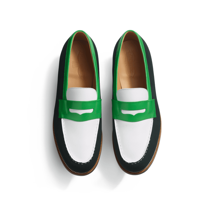 J.m. Weston Mocassin 180 Homme En Cuir Veau Velours Vert Cuir Lisse Blanc Et Cuir Veau Box Vert électrique