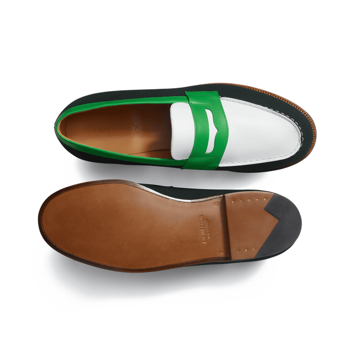 J.m. Weston Mocassin 180 Homme En Cuir Veau Velours Vert Cuir Lisse Blanc Et Cuir Veau Box Vert électrique