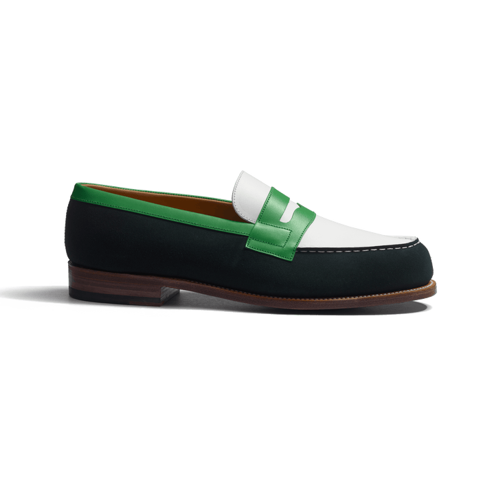 j.m. weston Mocassin 180 homme en cuir veau velours vert cuir lisse blanc et cuir veau box vert électrique