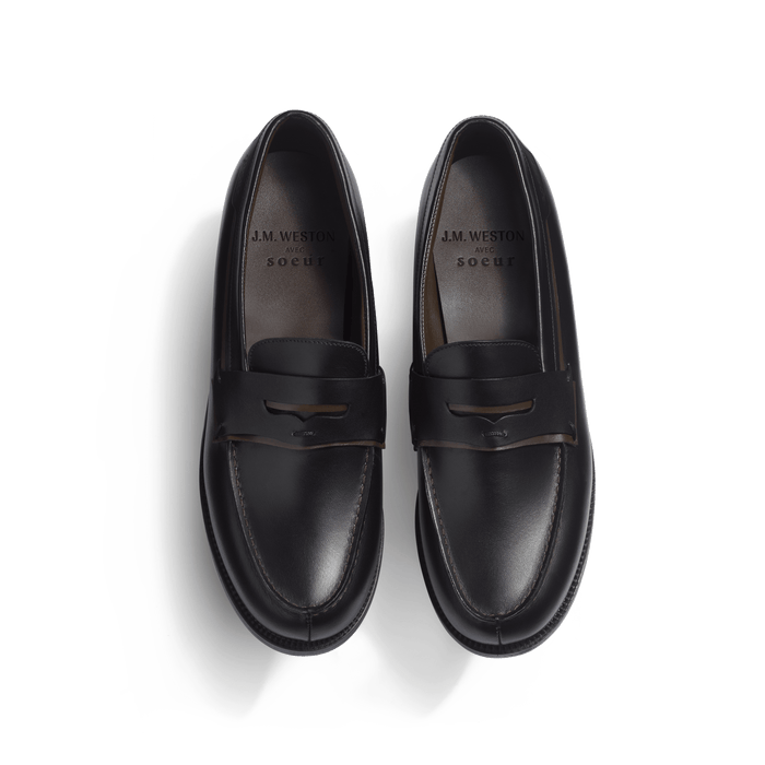 J.m. Weston Mocassin 180 J.M. Weston X Soeur Femme En Cuir Veau Box Noir Et Veau Box Terre D'ombre