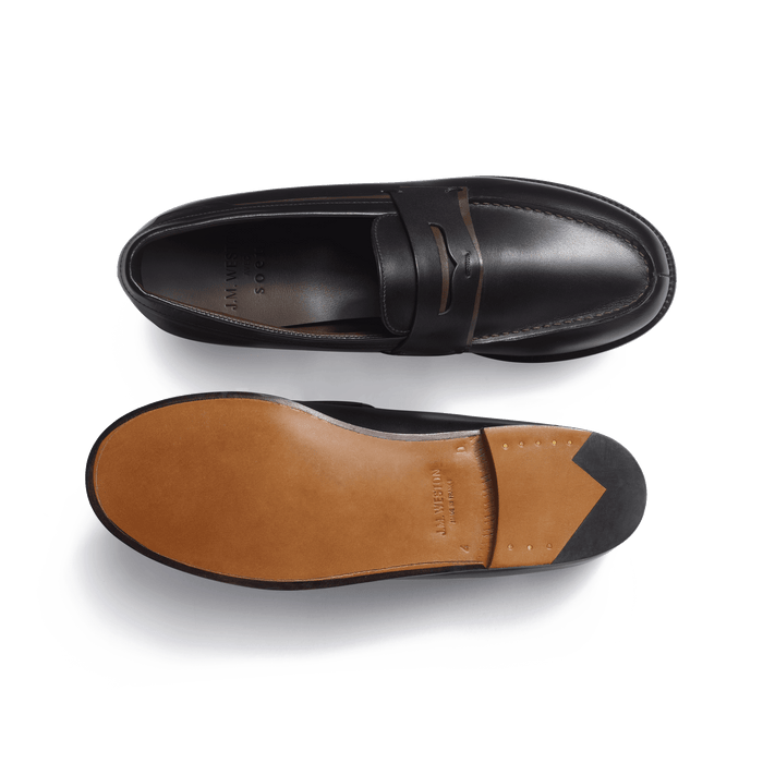 J.m. Weston Mocassin 180 J.M. Weston X Soeur Femme En Cuir Veau Box Noir Et Veau Box Terre D'ombre