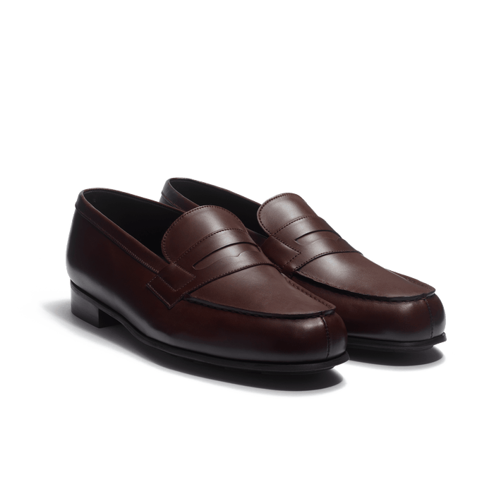 J.m. Weston Mocassin 180 Léger Homme En Cuir Veau Lisse Satiné Marron Mélèze
