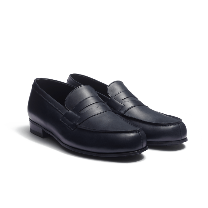 J.m. Weston Mocassin 180 Léger Homme En Cuir Veau Lisse Satiné Bleu Marine