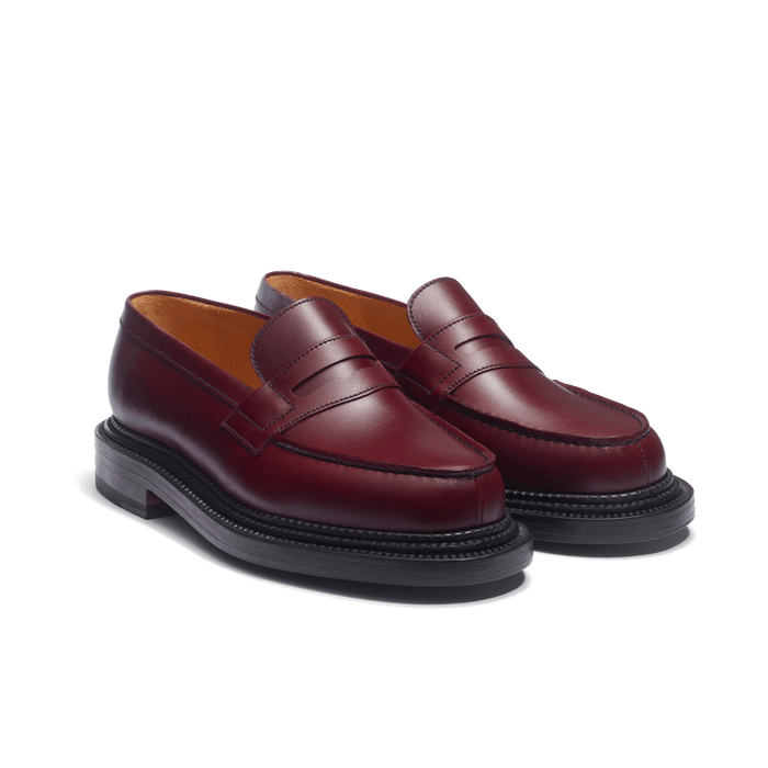 J.m. Weston Mocassin 180 Triple Semelle Femme En Cuir Veau Box Bordeaux Toucan