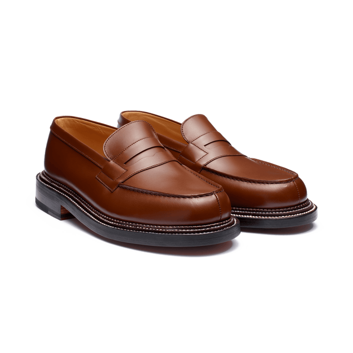 J.m. Weston Mocassin 180 Triple Semelle Homme En Cuir Lisse Marron Bergeronnette