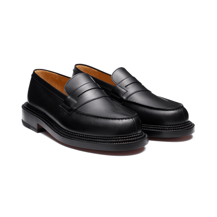 J.m. Weston Mocassin 180 Triple Semelle Homme En Cuir Lisse Noir