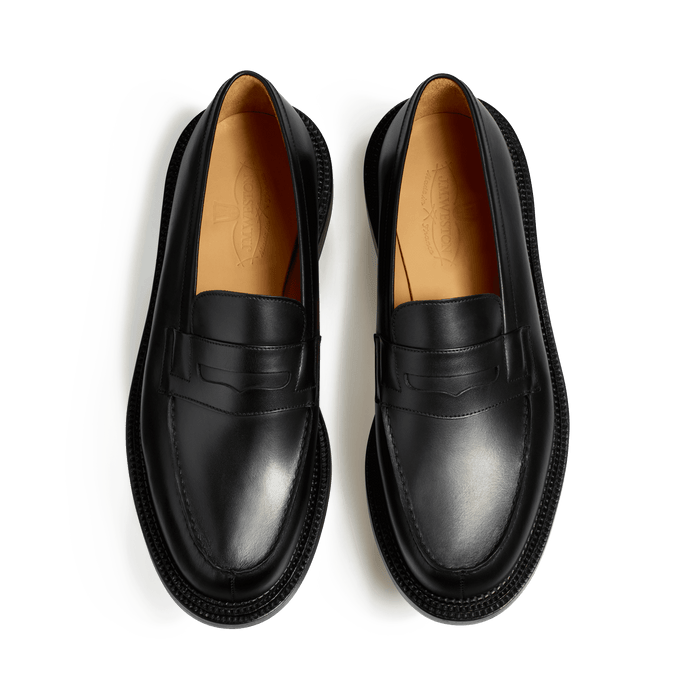 J.m. Weston Mocassin 180 Triple Semelle Homme En Cuir Lisse Noir