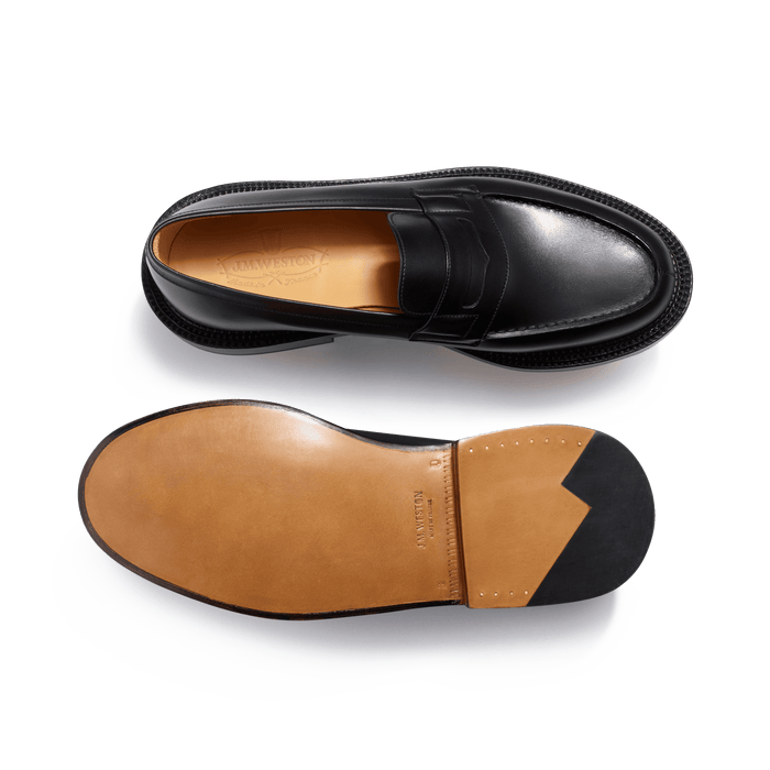 J.m. Weston Mocassin 180 Triple Semelle Homme En Cuir Lisse Noir