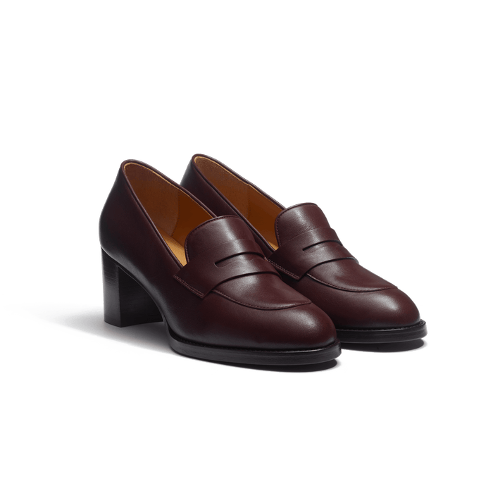 J.m. Weston Mocassin à Talon En Cuir Veau Lisse Bordeaux