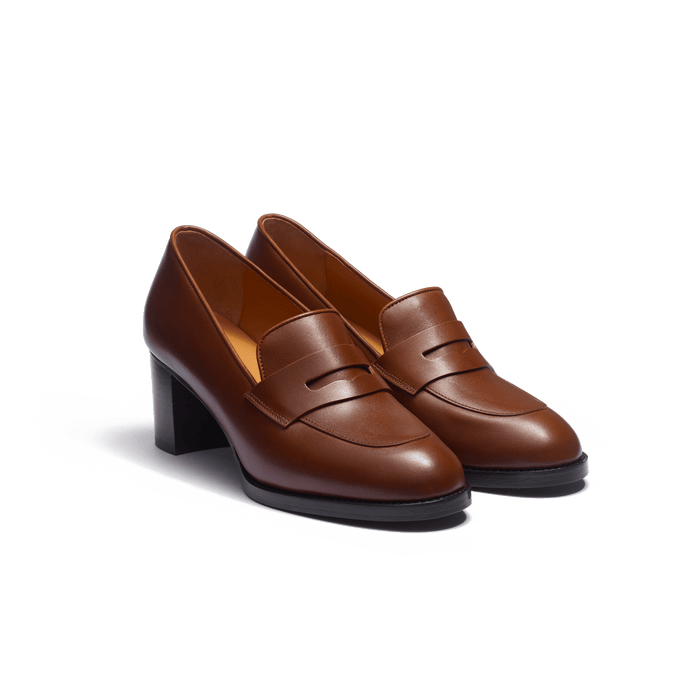 J.m. Weston Mocassin à Talon En Cuir Veau Lisse Marron Bergeronnette