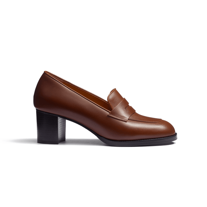 j.m. weston Mocassin à talon en cuir veau lisse marron bergeronnette