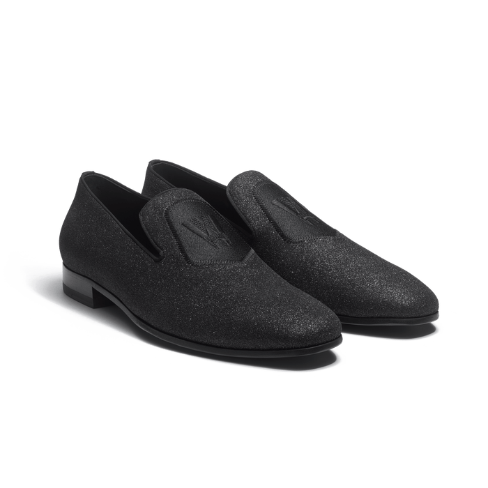 J.m. Weston Mocassin Albi Avec Blason Homme En Chèvre Veau Noir à Effet Pailleté