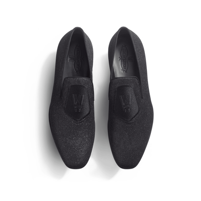 J.m. Weston Mocassin Albi Avec Blason Homme En Chèvre Veau Noir à Effet Pailleté