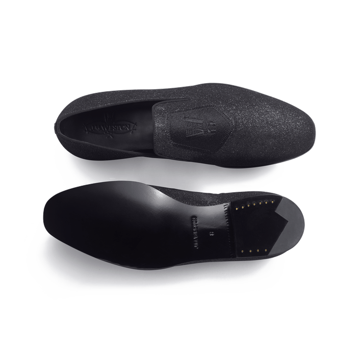 J.m. Weston Mocassin Albi Avec Blason Homme En Chèvre Veau Noir à Effet Pailleté