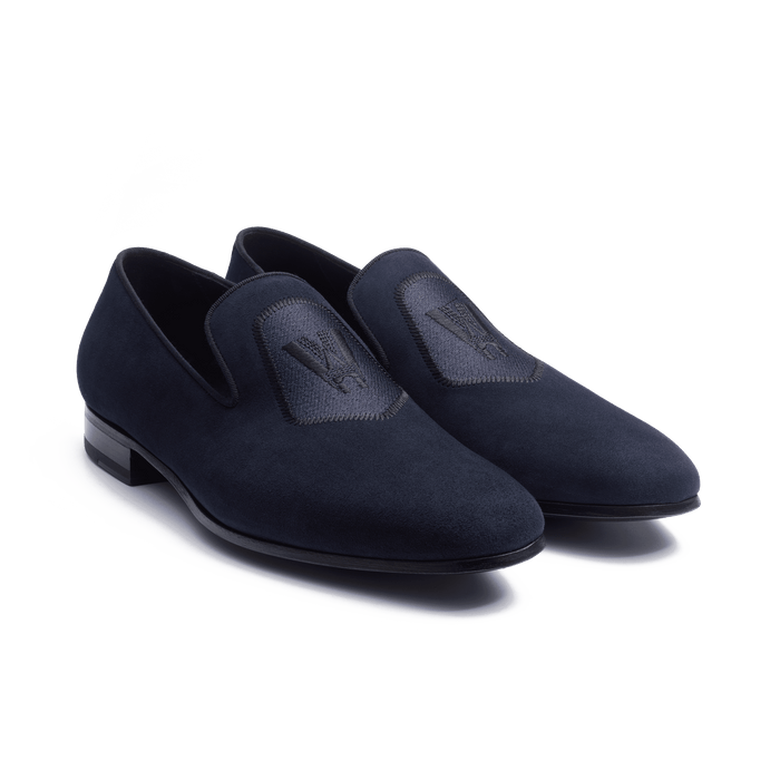 J.m. Weston Mocassin Albi Avec Blason Homme En Velours Bleu