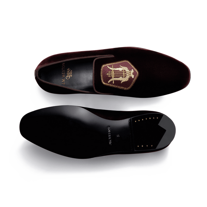 J.m. Weston Mocassin Albi Avec Blason J.M. Weston X Opéra De Paris Homme En Velours Textile Bordeaux Foncé