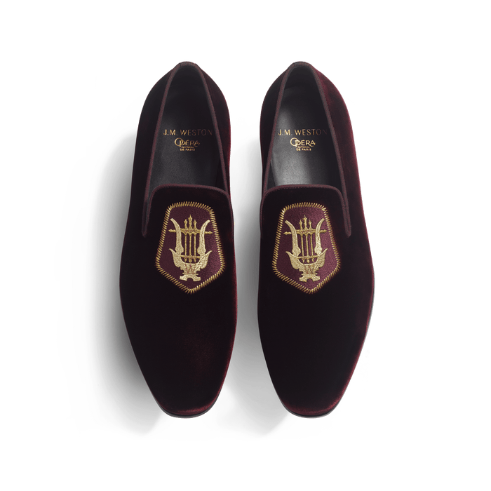 J.m. Weston Mocassin Albi Avec Blason J.M. Weston X Opéra De Paris Homme En Velours Textile Bordeaux Foncé
