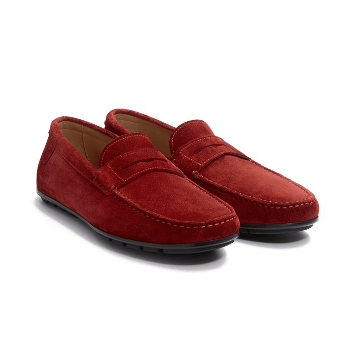 J.m. Weston Mocassin De Conduite à Bride Ajaccio Homme En Velours Rouge