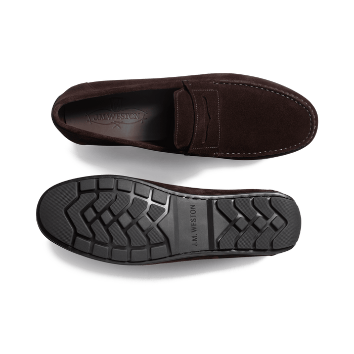 J.m. Weston Mocassin De Conduite à Bride Ajaccio Homme En Velours Marron Mélèze