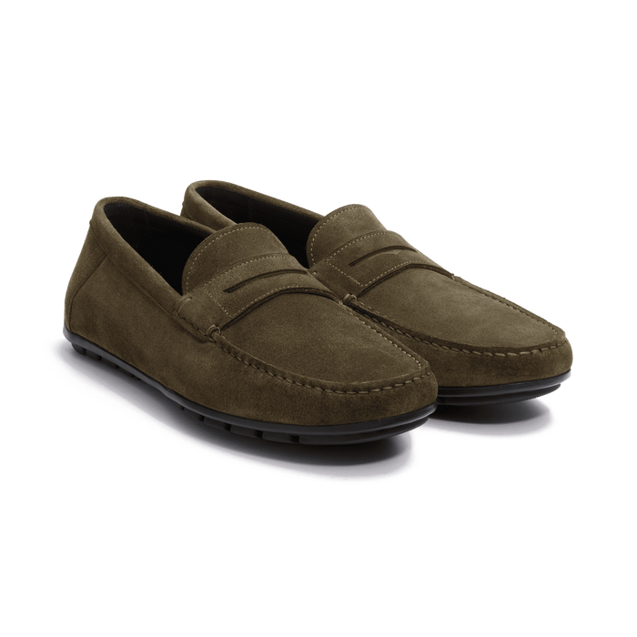 J.m. Weston Mocassin De Conduite à Bride Ajaccio Homme En Velours Kaki