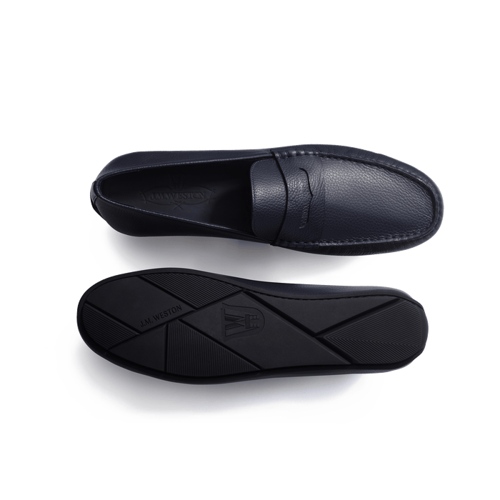 J.m. Weston Mocassin De Conduite Warning Homme En Cuir Veau Grainé Marine