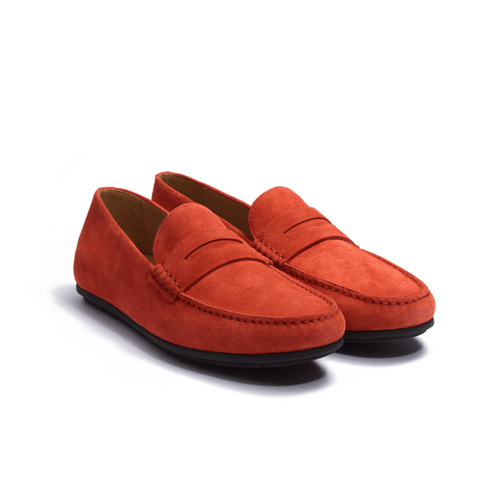 J.m. Weston Mocassin De Conduite Warning Homme En Cuir Veau Velours Orange