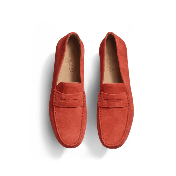 J.m. Weston Mocassin De Conduite Warning Homme En Cuir Veau Velours Orange