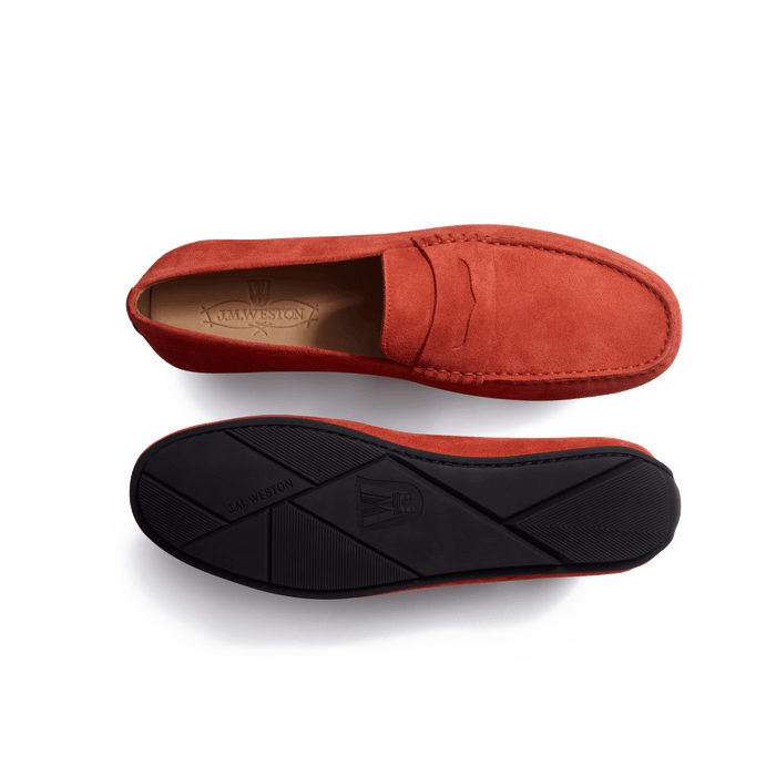 J.m. Weston Mocassin De Conduite Warning Homme En Cuir Veau Velours Orange