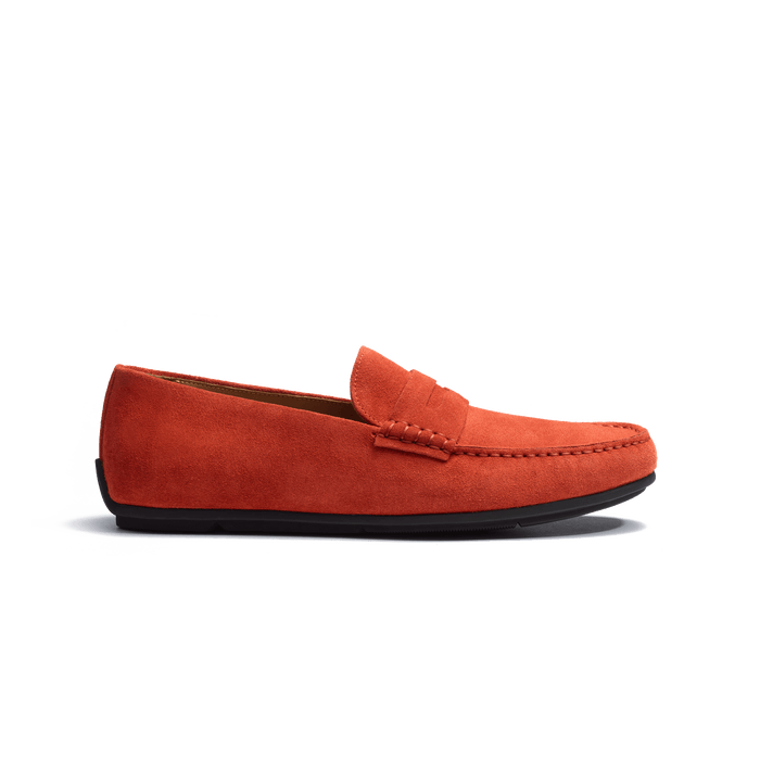 j.m. weston Mocassin de conduite Warning homme en cuir veau velours orange
