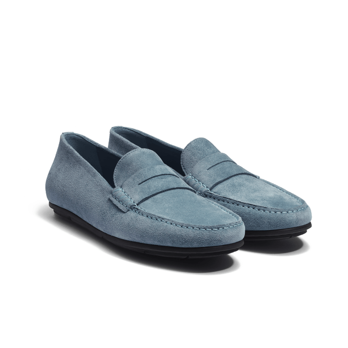 J.m. Weston Mocassin De Conduite Warning Homme En Cuir Veau Velours Bleu Clair