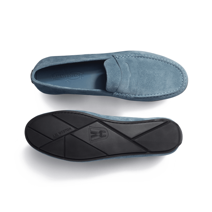 J.m. Weston Mocassin De Conduite Warning Homme En Cuir Veau Velours Bleu Clair