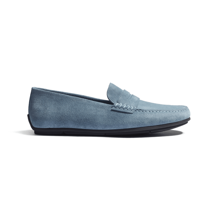 j.m. weston Mocassin de conduite Warning homme en cuir veau velours bleu clair