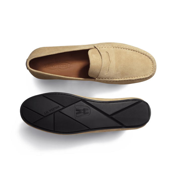 J.m. Weston Mocassin De Conduite Warning Homme En Cuir Veau Velours Beige