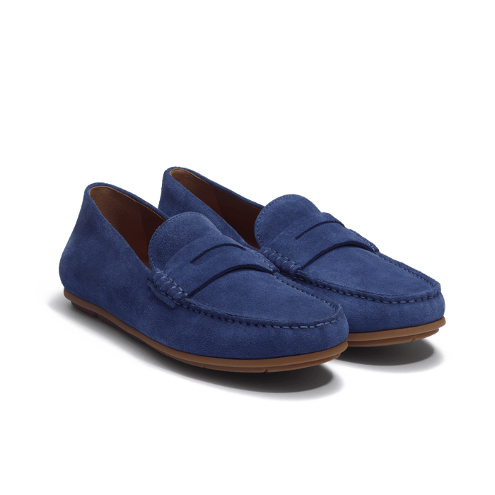 J.m. Weston Mocassin De Conduite Warning Homme En Cuir Veau Velours Velours Bleu De Limoges