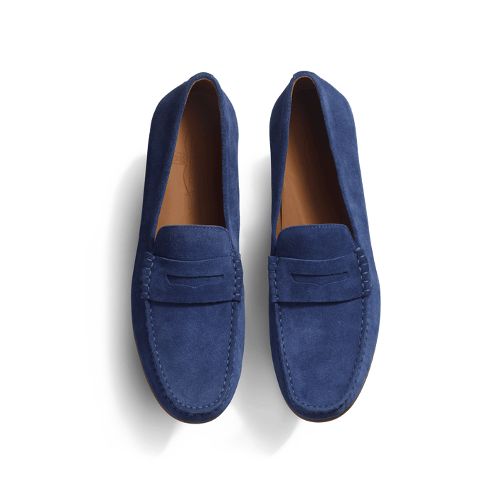 J.m. Weston Mocassin De Conduite Warning Homme En Cuir Veau Velours Velours Bleu De Limoges