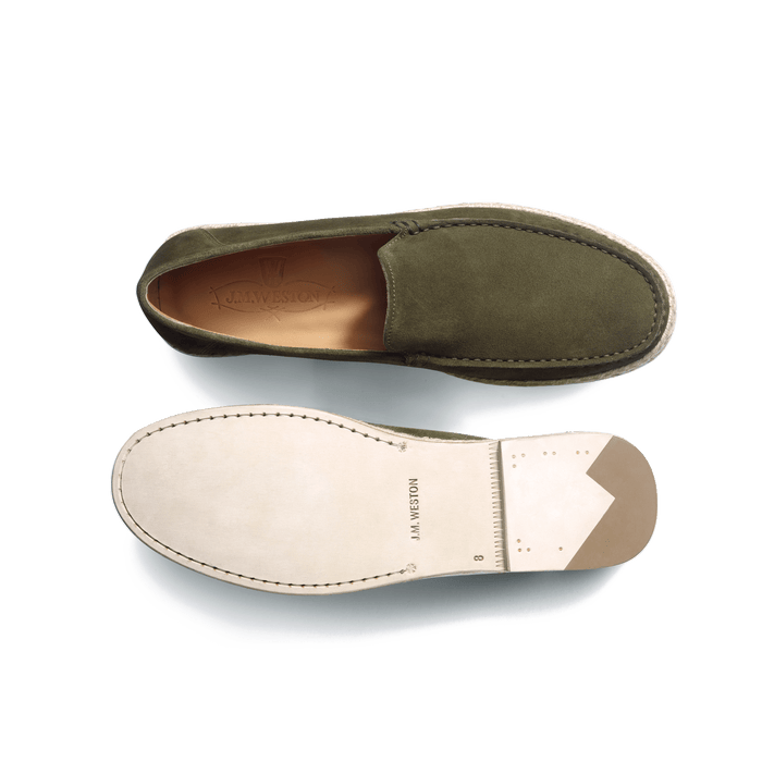 J.m. Weston Mocassin Espadrille Uzès Homme En Cuir Velours Kaki