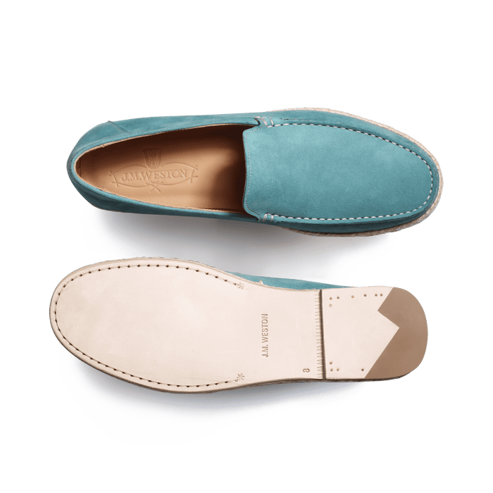 J.m. Weston Mocassin Espadrille Uzès Homme En Velours Bleu D'avant