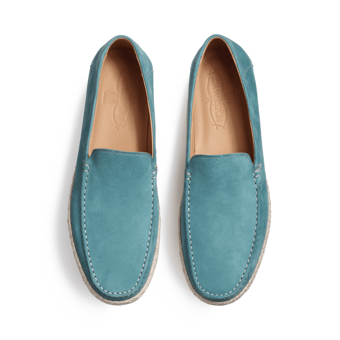 J.m. Weston Mocassin Espadrille Uzès Homme En Velours Bleu D'avant