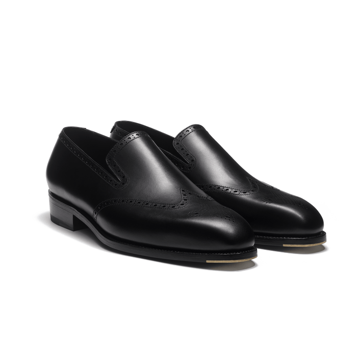 J.m. Weston Mocassin One Cut Perforé Fusain Homme En Cuir Veau Box Noir
